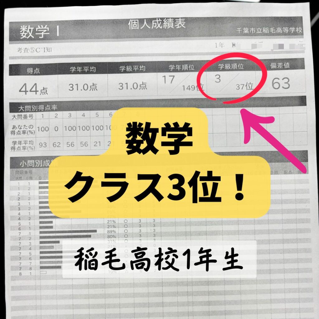 稲毛高校1年生 数学クラス3位！